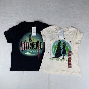 Lot of 2 Wicked Emerald City T-Shirt Girl XS Black Oversize Short Sleeve Graphic